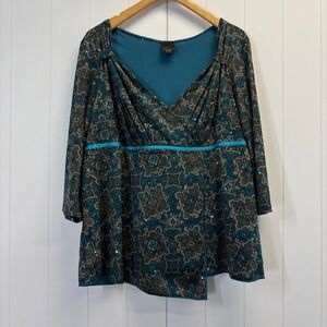 JTB Y2K Boho Baby Doll Sequin Top Women Size 2XL Fairy Grunge